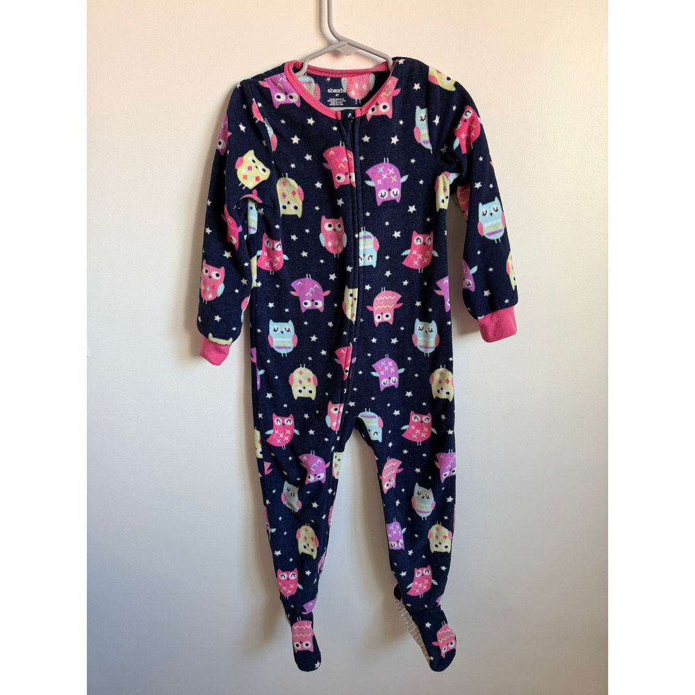 Absorba Girls Fleece Footed Pajamas Navy Blue Owl Star Print Sleepsuit 4T